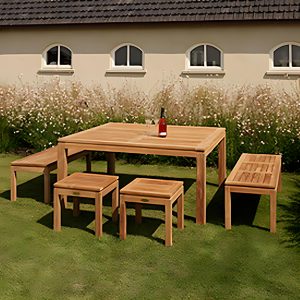 Solid teak wood outdoor dining set handcrafted by Indonesian furniture manufacturer